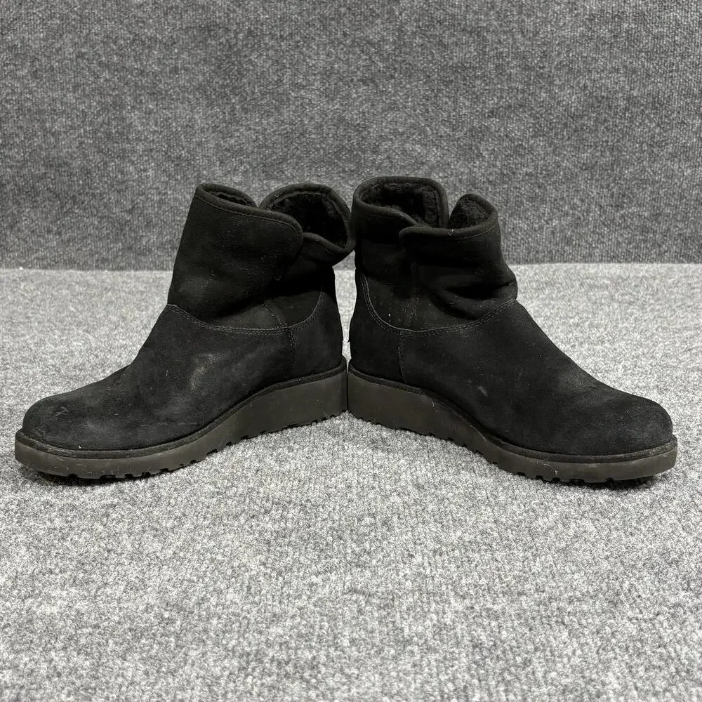 UGG Ankle Boots Womens Size 6.5 Black Suede Shearling Lined Wedge 1012497